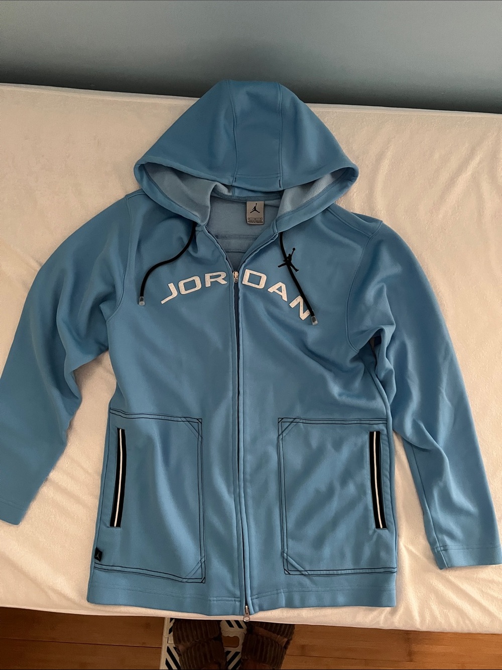 Jordan Light Blue Full-Zip Hooded Jacket with Black Trim